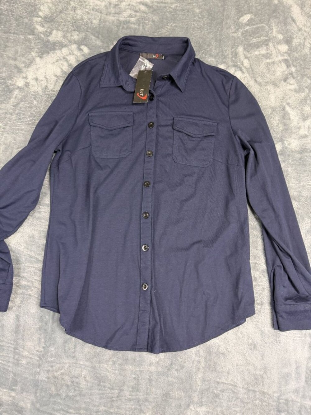 DJT Womens Navy Blue Long Sleeve Button-Up Shirt NWT XL